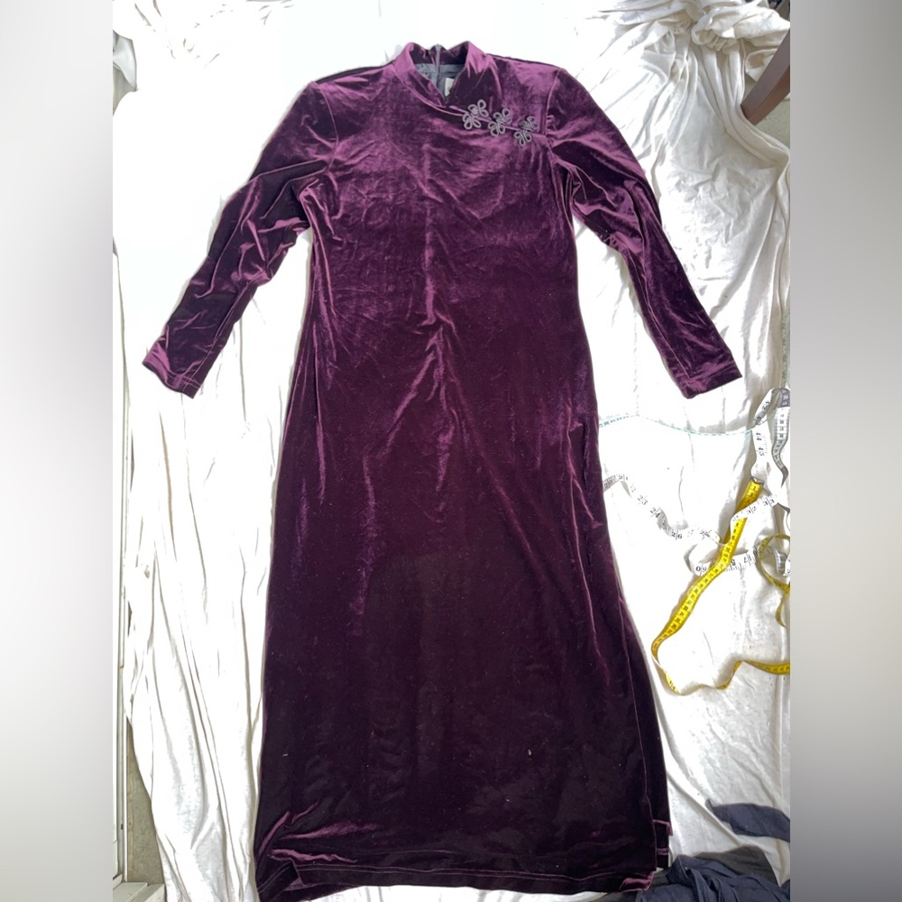Vintage K. C. Spencer NY long sleeve maxi velvet dress Asian inspired dress